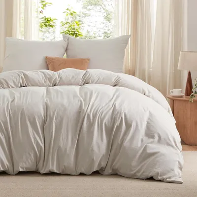 Imagen del producto de TRANKIELO® - Juego de ropa de cama de 240x220 cm - 3 piezas - Poliéster - Color natural, 2 fundas de almohada de 80x80 cm