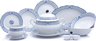 Produktbild von Speiseset Thun Rose, blaues Band, 25 Teile