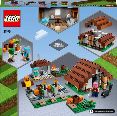Produktbild von LEGO 21190 Minecraft Das verlassene Dorf, Spielzeug mit Zombiejäger Lager, Werkstatt, Farm und Haus Zubehör, Zombiedorfbewohner und Katze
