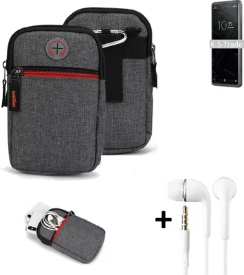 Produktbild von K-S-Trade Gürteltaasche + Kopfhörer kompatibel mit Sony Xperia Pro Handy Tasche Holster Schutz Hülle Handy Hülle grau Zusatzfächer 1x