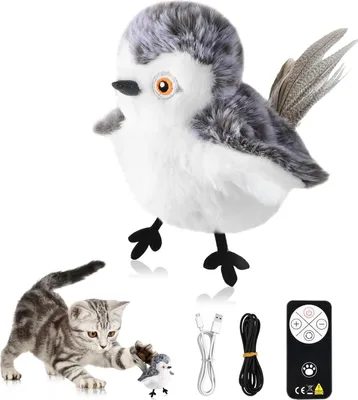 Produktbild von OKWISH Katzenspielzeuge, Elektrischer, aufladbarer Plüschspielzeug-Vogel für Katzen, Geräuschaktivierende, zitternde, realistische Simulation mit Fell, Perfekt für die Unterhaltung Ihrer Katze