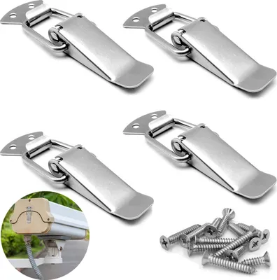 Obrázek produktu pro Sada 4 ks napínacích zámků, zámků na krabice z nerezové oceli, pákových zámků, zámků s víčkem pro krabice, nářadí, zásuvky, skříňky, truhly, včetně šroubů