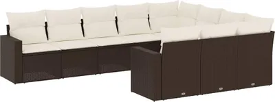 Image de vidaXL Ensemble de salon de jardin 10 pièces avec coussins Marron Poly Rattan