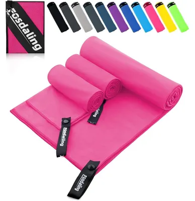 Immagine prodotto di Set di 3 asciugamani in microfibra (1 grande, 160x80 cm, e 2 piccoli, 80x40 cm). Asciugatura rapida, colore rosa