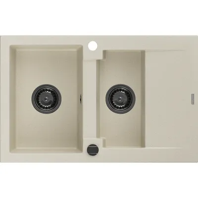 Zdjęcie produktu dla Mexen Gaspar zlewozmywak granitowy 1,5-komorowy z ociekaczem 737 x 475 mm, beżowy, syfon czarny - 6507731505-69-B