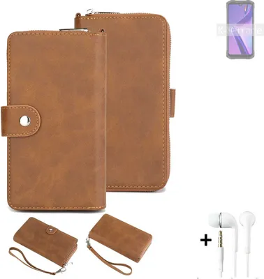 Produktbild von K-S-Trade Handy Schutz Hülle kompatibel mit Doogee S98 Pro + Kopfhörer Portemonnee Tasche Wallet-Case Bookstyle-Etui braun (1x)