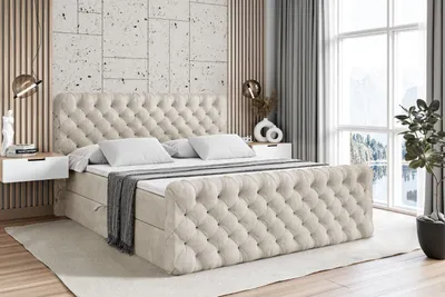 Produktbild von ALTDECOR Boxspringbett mit Fußteil, H3 Matratze und Topper - 180x200 cm - BOXI8-Z - Taupe Samt - Polsterbett mit Bettkasten und Lattenrost, Bett mit Stauraum