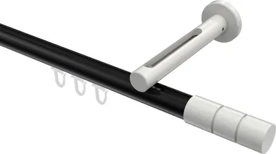 Produktbild von Interdeco Innenlaufstange / Gardinenstange mit Innenlauf Schwarz / Weiß, Typ Siteno Elanto (Rillenzylinder), 20 mm Ø 1-läufig, 220 cm