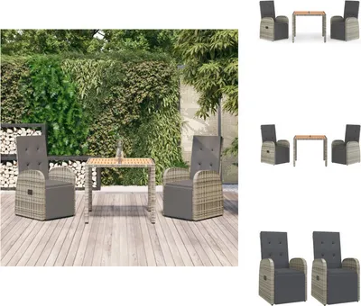 Produktbild von vidaXL 3-tlg. Garten-Essgruppe mit Kissen Grau Poly Rattan -  Gartenstühle