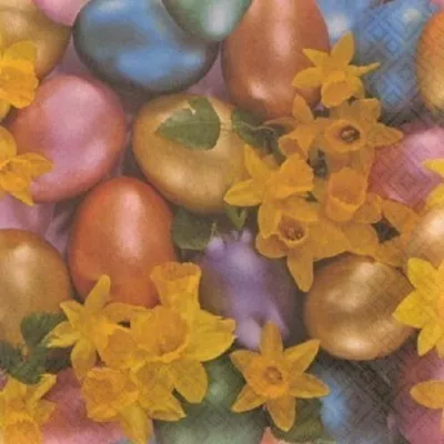 Produktbild von 20 LUNCH SERVIETTEN  33x33cm. OSTEREIER u. OSTERBLUMEN