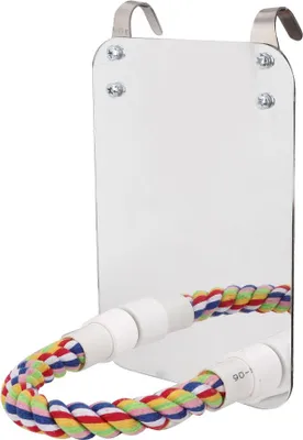 Produktbild von Vogel-Papageien-Beißen-Kauen-Baumwollseil-Ständer-Spielzeug-Set mit Edelstahl-SpiegelTyp 1