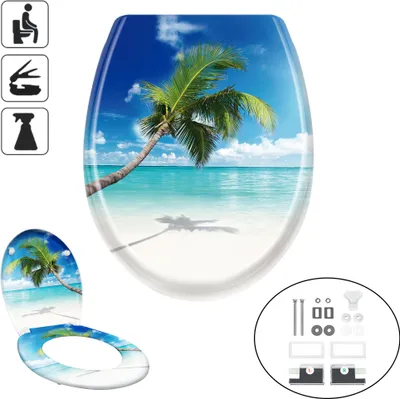 Produktbild von LZQ Universal Größe WC Sitz Absenkautomatik Toilettendeckel Klodeckel mit Softclose Antibakteriell Toilettensitz aus Hartplastik, Meeresblick