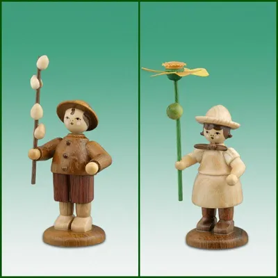 Produktbild von Holzfiguren Blumenkinderpaar natur Höhe 7cm NEU
