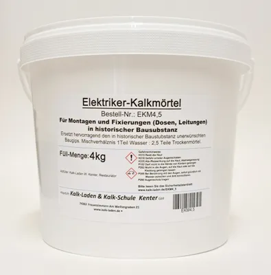 Produktbild von Elektriker-Kalk-Mörtel, ersetzt unerwünschten Baugips in historischer Bausubstanz, 4 kg im Eimer