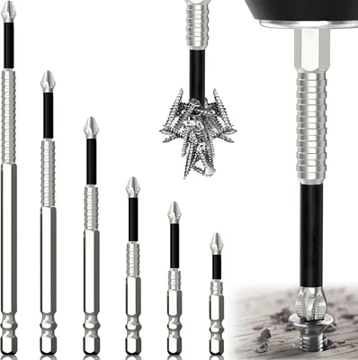 Zdjęcie produktu dla Zestaw 6-częściowy, magnetyczny zestaw wkrętaków, z antypoślizgowymi końcówkami, o długości od 5 do 15 cm, przeznaczony do młotków i wierteł