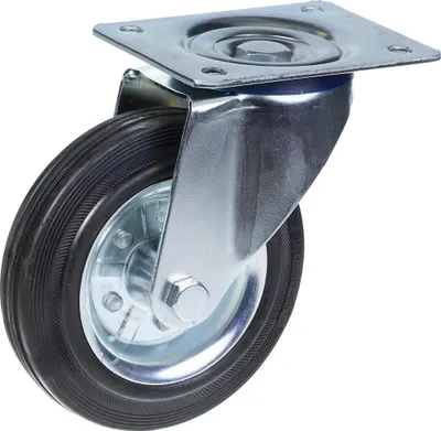 Produktbild von 160-mm-Lenkrolle mit schwarzem Gummi auf gepresstem Stahlmittelrad