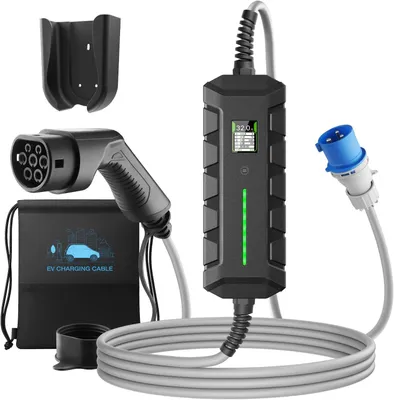 Immagine prodotto di Caricabatterie per veicoli elettrici monofase, tipo 2, wallbox portatile, 7,2 kW, con spina CEE da 32A e cavo di ricarica da 6 metri