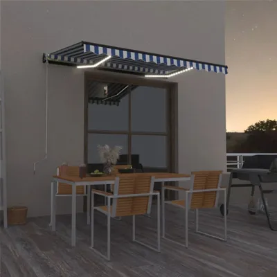 Produktbild von Markise Manuell Einziehbar mit LED 400x300 cm Blau und Weiß 3069101