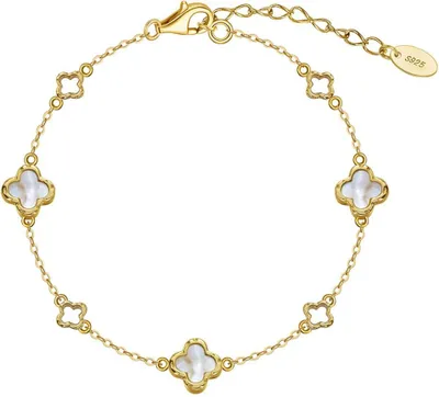 Produktbild von Luckra – Armband mit Perlmutt-Kleeblättern aus 925 Silber, vergoldet – Vergoldet