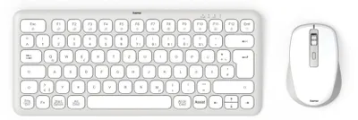 A white wireless keyboard and mouse set is displayed on a white background.