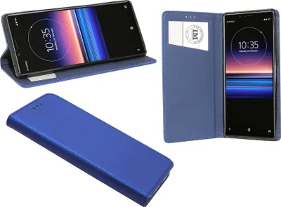 Produktbild von cofi1453® Buch Tasche "Smart" kompatibel mit SONY XPERIA 1 Handy Hülle Etui Brieftasche Schutzhülle mit Standfunktion, Kartenfach Blau
