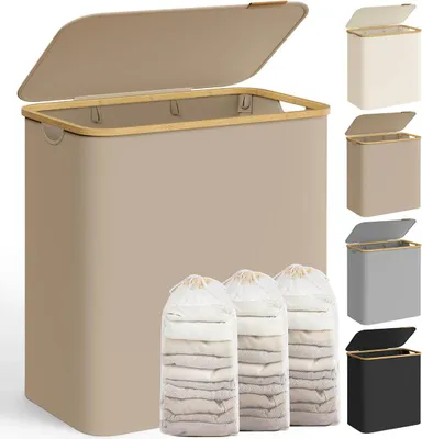 Obrázek produktu pro Koš na prádlo o objemu 150 litrů se 3 přihrádkami – rozměry 60 x 38,5 x 70,5 cm – hnědý