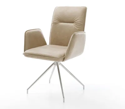 Produktbild von DELIFE Esszimmerstuhl Vinja-Flex Mikrofaser Beige Vintage Kreuzgestell konisch Edelstahl