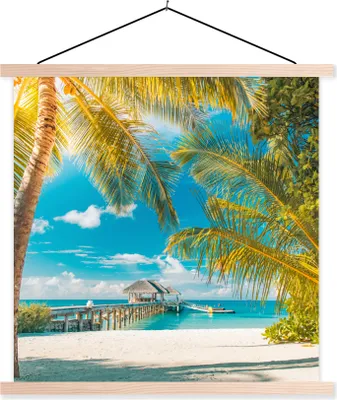 Produktbild von MuchoWow® Textilposter Tropisch - Strand - Palme 60x60 cm mit holzfarbenen Rahmen - Wanddekoration