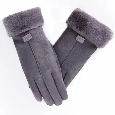 Produktbild von GKA Damen Handschuhe in Wildleder Optik dunkelgrau, flauschig gefüttert, innen komplett mit warmen Plüsch gefüttert Touchscreen