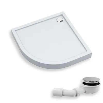 Zdjęcie produktu dla Brodzik Kompaktowy Prysznicowy Półokrągły 80x80x12 Akrylowy, Gładki | w zestawie - Syfon, odpływ ⌀90 mm | BADLAND COMPETIA NEW