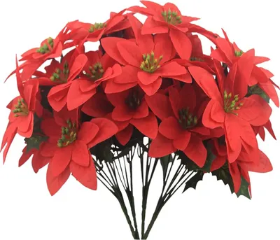Produktbild von 4 Stück künstliche Weihnachtsblumen, Weihnachtssterne, rote Blumen, 7 Blütenköpfe, Weihnachtssterne aus Seide, Weihnachtsblumenstrauß, künstliche Weihnachtssternbüsche für Weihnachtsfeiern, Urlaubsarrangements, Dekoration