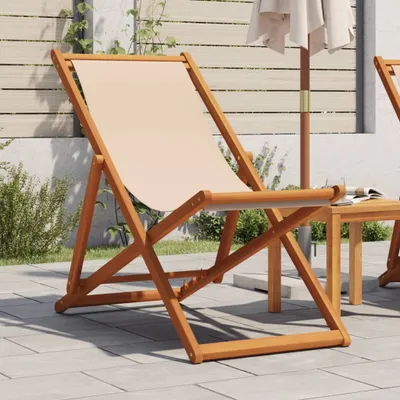 Produktbild von Schlichtes Strandstuhl Klappbar Beige Massivholz Eukalyptus und Stoff Campingstühle DE3025