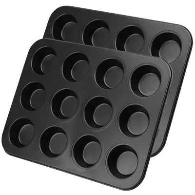 Muffinblech 2er-Set, 12 Mulden, Kohlenstoffstahl, 35,2 x 26,5 cm, schwarz