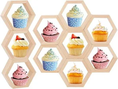 Image de Présentoir à cupcakes hexagonal en bois pour les desserts et les fêtes