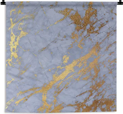 Produktbild von MuchoWow® Wandteppich Wandbehang Marmor - Blau - Gold 150x150 cm Tapisserie Dekoration Wandtuch - Wohnaccessoires - Modernes