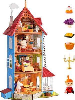 Imagen del producto de Casa de Moomin, casa de muñecas de madera, kit de construcción en miniatura para hacer tú mismo