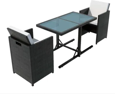 Produktbild von vidaXL 3-tlg. Bistro-Set mit Kissen Poly Rattan Schwarz