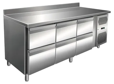 Produktbild von Gastro Kühltisch | Kühltheke Edelstahl | 231 Liter | 6 Schubladen | Aufkantung | -2 bis +8°C