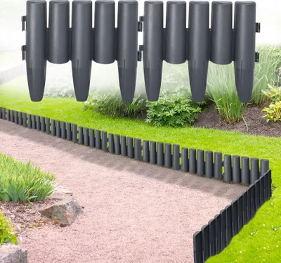 Produktbild von JOIEYOU Rasenkante Beeteinfassung Kunststoff Beetumrandung Beetbegrenzung Mähkante Holzimitat Flexible Rasenkantenband Gartenpalisade 15cm hoch (Anthrazit, 280cm)