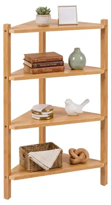 Image de Étagère d'angle Relaxdays, dimensions (H x L x P) : 80 x 46 x 25 cm, 4 étagères, étagère d'angle pour salon ou salle de bain, en MDF et bambou, couleur naturelle, Image générée par une IA