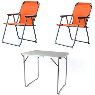 Produktbild von Campingset klappbar 3-tlg Campingstuhl Gartenstuhl Orange Koffertisch