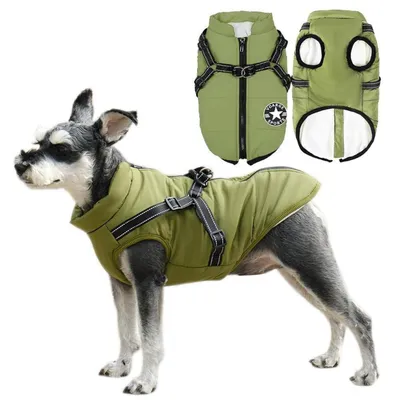 Produktbild von Hundejacke Winterweste mit Geschirr Wasserdicht Reflektierend Grün Größe S