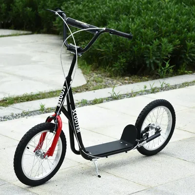 Image de Trotinette à trois roues, trottinette pour enfants avec double frein, pneus gonflables en acier et aluminium, noire | À partir de 5 ans | Hauteur du guidon : 90–96 cm | Dimensions : 139x58x96 cm