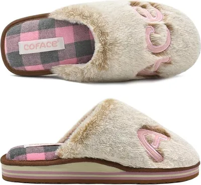 Produktbild von Damen Winter Hausschuhe Plüsch Hausschuhe für Damen beige-pink R. 37 Coface