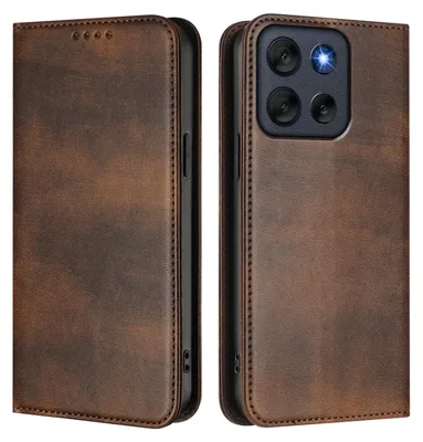 Produktbild von Handyhülle für Motorola Moto G56, Vintage Leder RFID Schutz Kartenfach Standfunktion Magnetische Klapphülle Braun