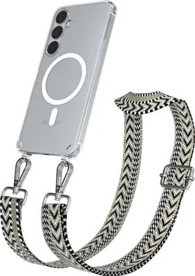 Produktbild von EAZY CASE - Handykette mit MagSafe Hülle für Samsung Galaxy S25 Plus, Handyband ZigZag Style,Karabiner Silber, Umhängeband in Grün