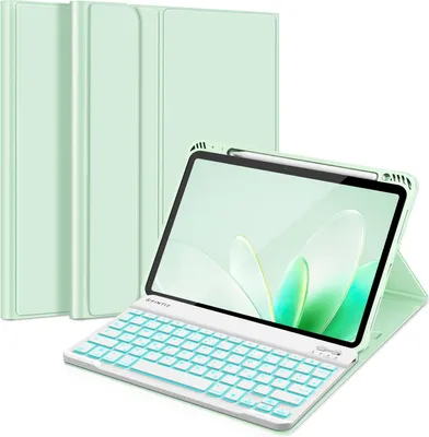 Produktbild von FINTIE Tastatur Hülle für iPad Air 11 Zoll M4/M3/M2 (2026/2025/2024), iPad Air 5./4. Gen (2022/2020) 10,9 Zoll, Hülle mit Tastatur - Magnetisch Abnehmbarer Keyboard mit DIY Hintergrundbeleuchtung, Deutsches QWERTZ Layout, Grün