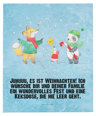 Produktbild von Mr. & Mrs. Panda Bettdecke Winter Weihnachtsfreude - Eisblau - Geschenk, Nikolaus, Plaid, Decke, Tannenbaum, Heiligabend, Kuscheldecke, Warme, Weihnachten, Fuchs
