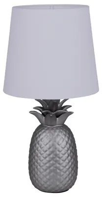 Produktbild von Tischleuchten - Keramik-Tischleuchte "ANANAS" weiß / silbermatt, Tischlampe im Klassik Stil, aus Keramik in silber, 45 cm hoch, Ø 23 cm, E14-Fassung – Schnurschalter
