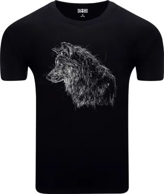 Produktbild von Diarbo Herren T-Shirt mit Tierliebhaber Druck Skizze eines Wolfskopf Schwarz Gr.S